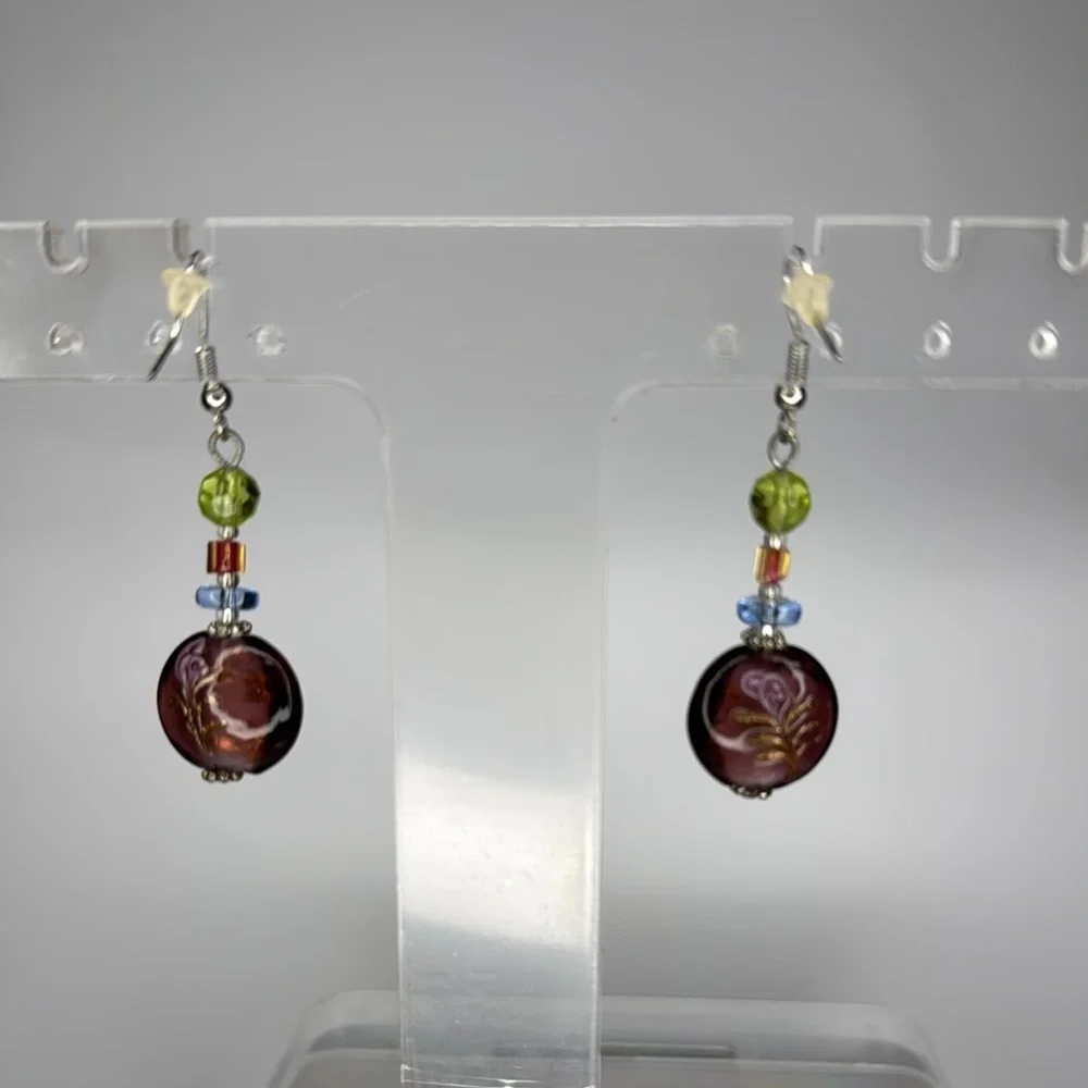 Blue and Green Dangle Earrings with Silver Findings